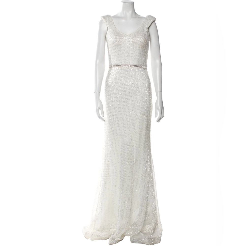 Jovani White Sequin Formal Gown Size 4 NWT Neiman Marcus $520 Prom Evening